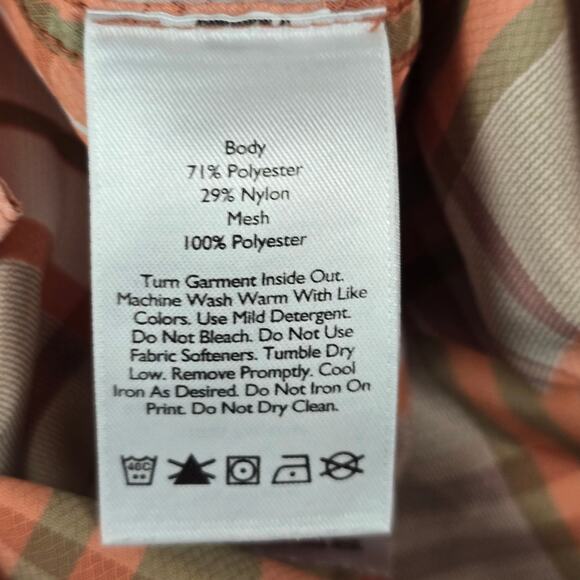 Eddie Bauer Shirt Mens Size Medium Short Sleeve Button Down Peach color Plaid - Picture 13 of 16